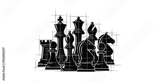 Black chess pieces arranged on grid lines strategy and game concept