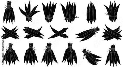 Bunches of fresh green bananas tied with string on white background for fruit market or grocery store display