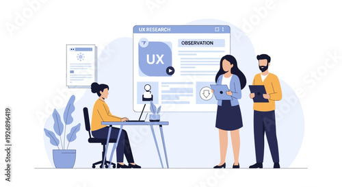 UX Team Collaboration - Designer at Desk, Colleagues Reviewing User Experience.