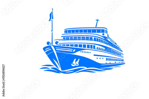 Blue cruise ship illustration sailing on calm waters  