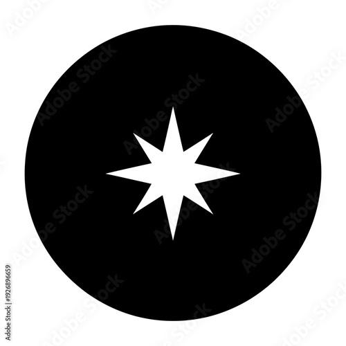 Eight-pointed star icon inside a black circle, minimalist flat design vector illustration