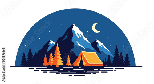 Camping under starry night sky with majestic mountain range