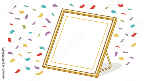 Gemini said

A blank wooden picture frame border is surrounded by an artful design of colorful balloons, pencils, and confetti isolated on a vintage paper background with empty space for your photogra