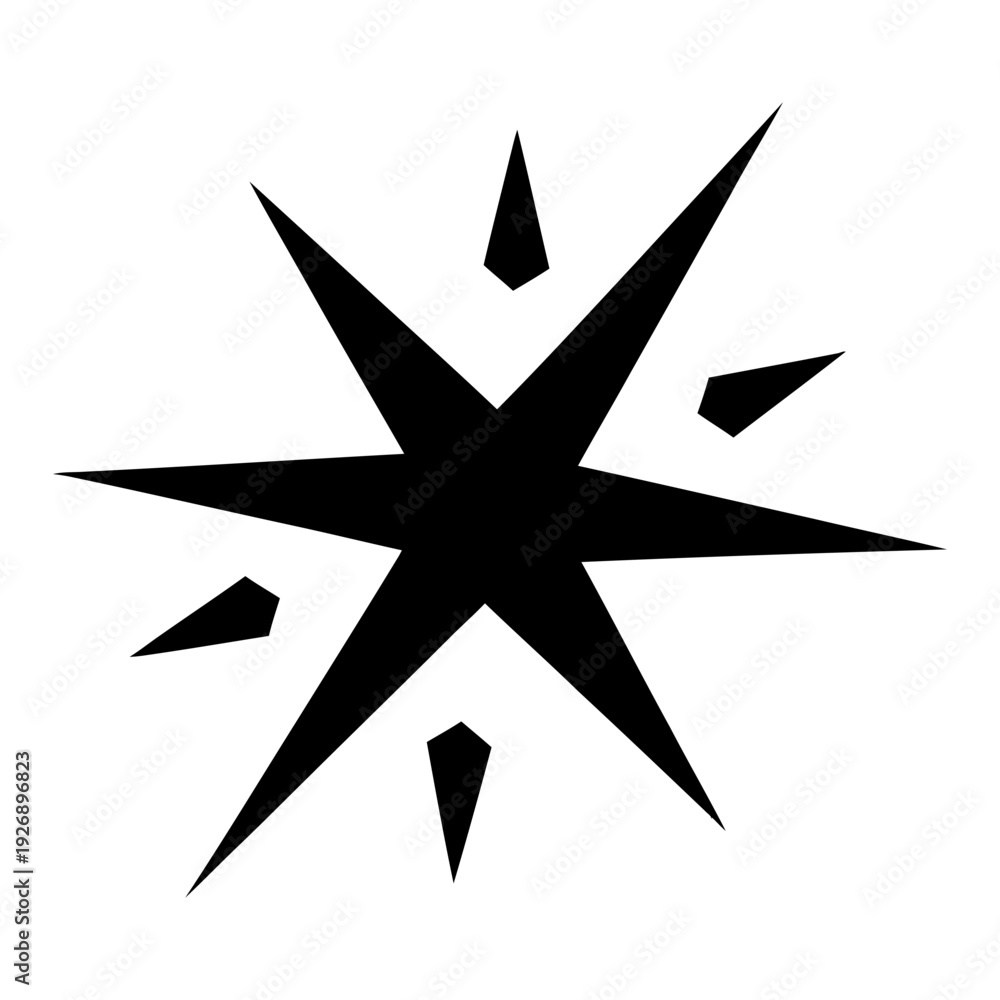 Fototapeta premium Minimalist black star icon with radiating sparks vector illustration