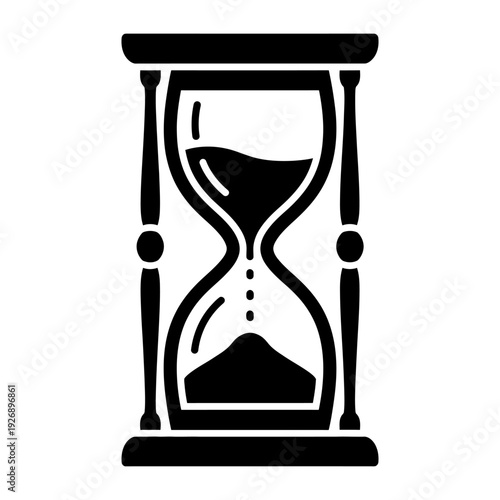 Hourglass icon with falling sand for time management and deadline concepts, black silhouette vector illustration