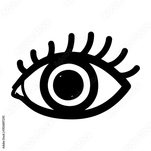 Hand-drawn eye looking forward, minimalist black line art doodle illustration