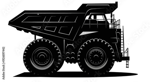 Heavy-duty dump truck silhouette, a powerful mining and construction vehicle.