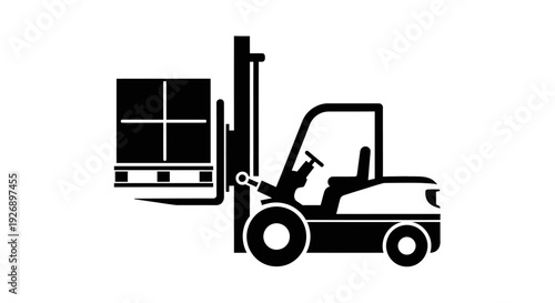 Icon of a forklift truck loading cargo on a white background.