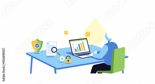 Business analytics and cybersecurity concept illustration.