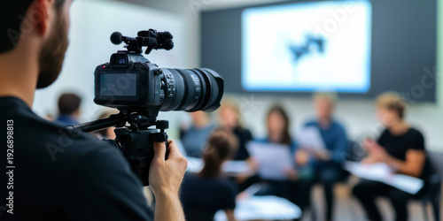 Cameraman Filming Conference Presentation