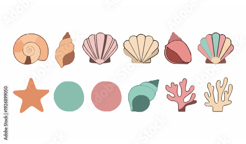 Cute Colorful Seashell Vector Set in Soft Cartoon Style for Summer Beach Projects