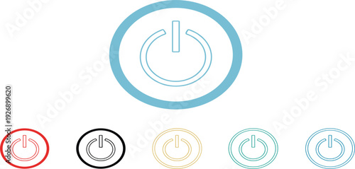 Power Button Icon Set in Multiple Colors for On Off Switch, Technology Interface, Startup Control and User Interface Vector Illustration Collection