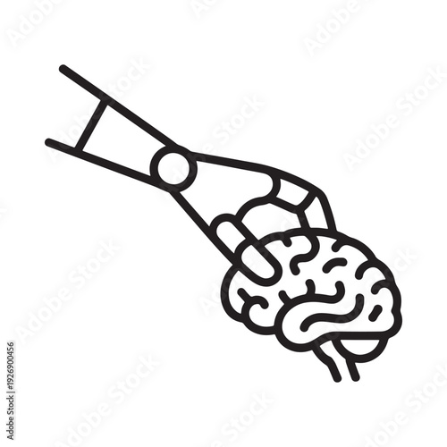 A linear illustration depicts a hand holding a brain symbolizing thought neurology or mental health high quality