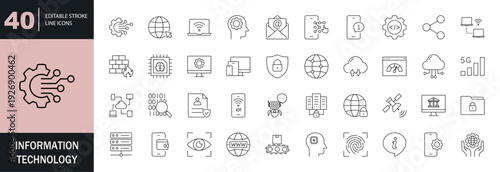 Information technology icon set. Editable line icons. Vector illustration.
