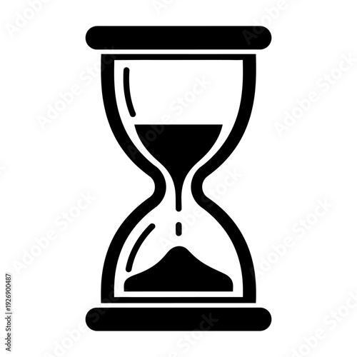 Hourglass icon with flowing sand representing time management and deadlines in a minimalist black vector style