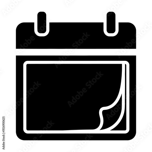 Calendar icon silhouette for scheduling and time management with blank page and curl detail