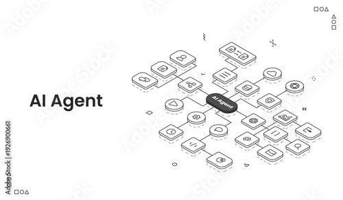 AI Agent Automation, Visualizing Data Flow and Workflow Processes on a Futuristic Digital Interface