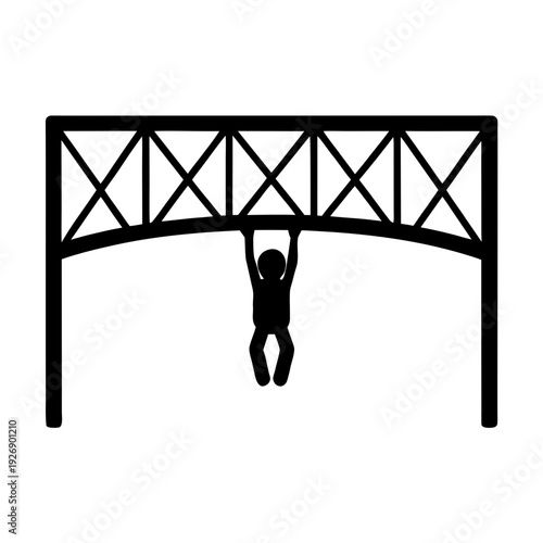 Person performing a pull-up on a metal bar structure Vector