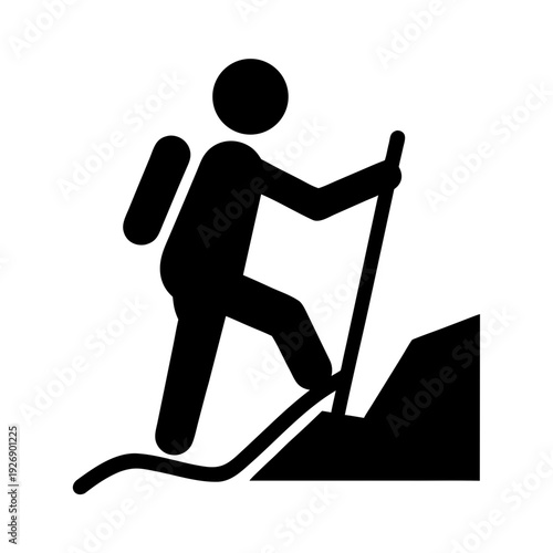 Person using a white cane to navigate a set of stairs safely Vector