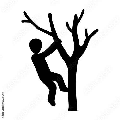Person climbing a bare tree against a white background Vector