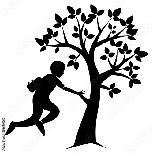 A person rushing to catch falling leaves from a tree Vector