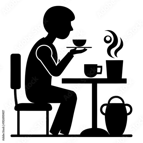 Person enjoying a quiet moment with a cup of hot coffee Vector