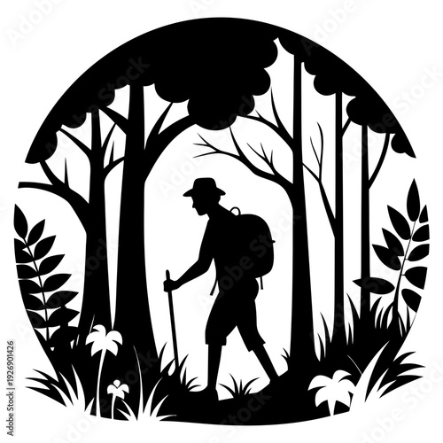 A lone traveler walking through a serene forest at dusk Vector