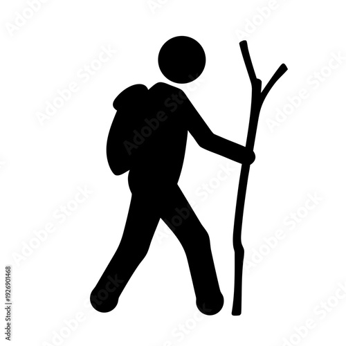 Person with a backpack walking with a cane in a minimalist style Vector