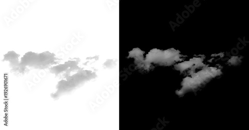 Multiple small white clouds on a pure transparent background and black background
