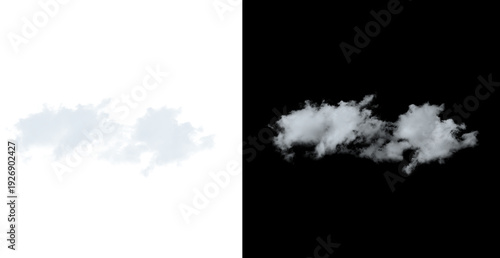 Quadro su tela Multiple white fluffy clouds on white and black backgrounds isolated on transpar