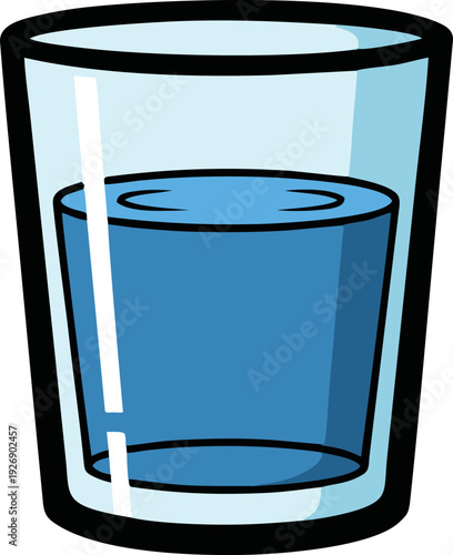 A vibrant cartoon illustration of a glass filled with refreshing blue water.