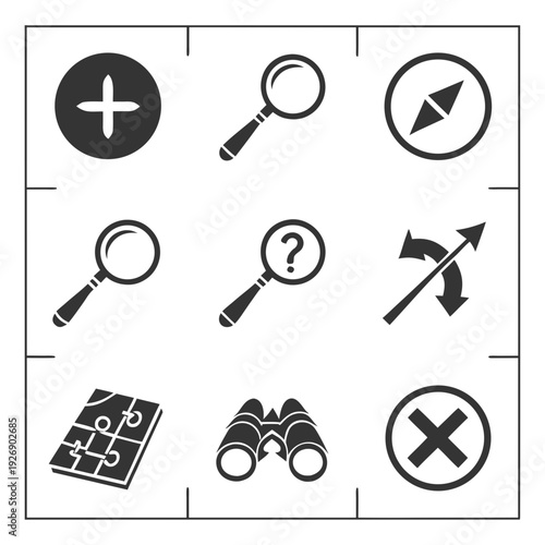 A collection of icons related to search and puzzle Vector