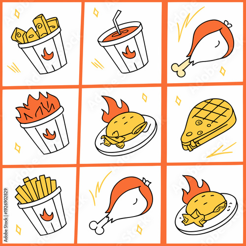 A collection of different fast food items Vector