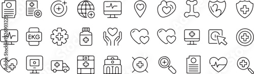 healthcare icon bundle vector outline set for medical app and web