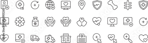 healthcare icons pack line art medical and emergency symbols