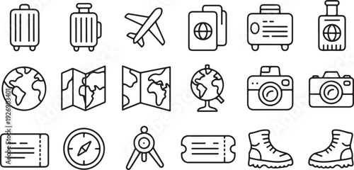 travel line icon set for travel and exploration ui elements