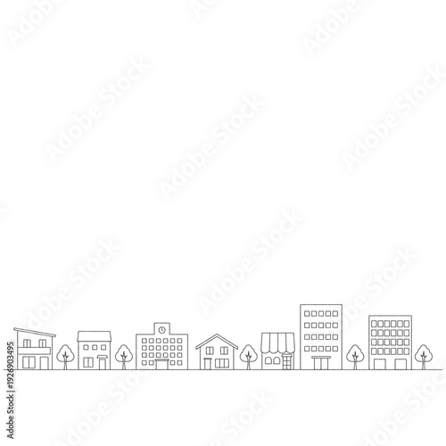 街並みのイラストのバナー背景　手描き風線画　正方形