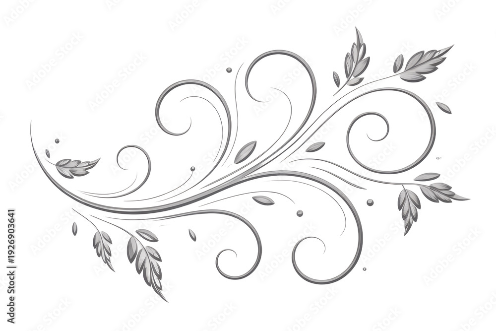 Fototapeta premium Gray floral swirl pattern leaf isolated on a transparent background