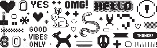 pixel art video game style icons yes omg hello thanks symbols