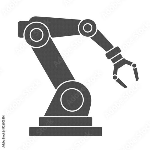 Robotic Arm Industrial Automation Icon in Minimal Flat Gray Style Isolated on Transparent Background