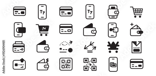 Vector icons for online payment credit cards mobile wallet shopping and finance
