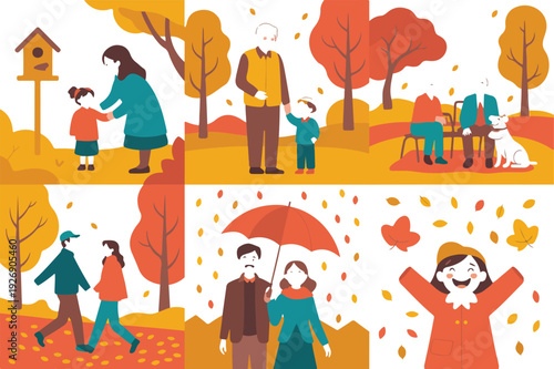 Fall Season Family Moments  Cartoon Park Lifestyle Collection