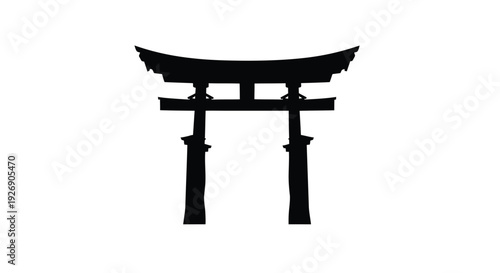 Traditional japanese torii gate stands isolated on a white background silhouette