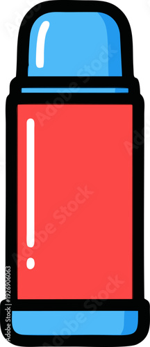 Red and Blue Thermos Bottle Icon Illustration.