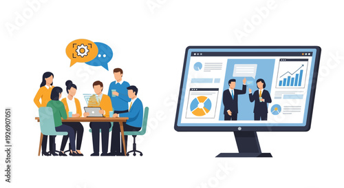 Business meeting and online presentation concept.