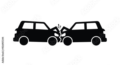 Two cars collided head on showcasing a dramatic impact silhouette