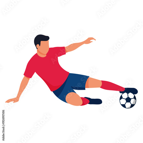 Soccer Player Sliding Tackle Intercepting the Ball Vector Illustration