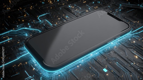 Wallpaper Mural Cyan pulse from phone spreads circuit web through digital terrain Torontodigital.ca