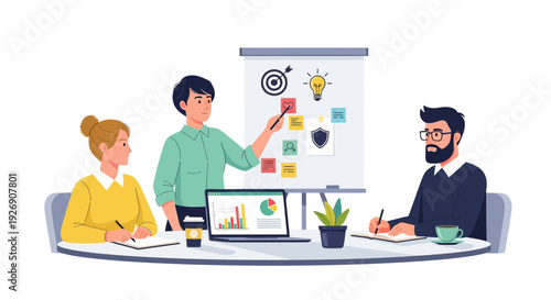 Business meeting with presentation and discussion.