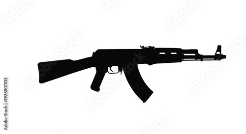 Black ak 47 assault rifle depiction on a white background silhouette